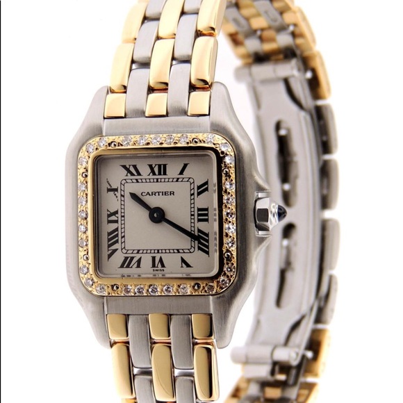CARTIER white panthere 3 row 18 k gold/SS watch. - Picture 2 of 8